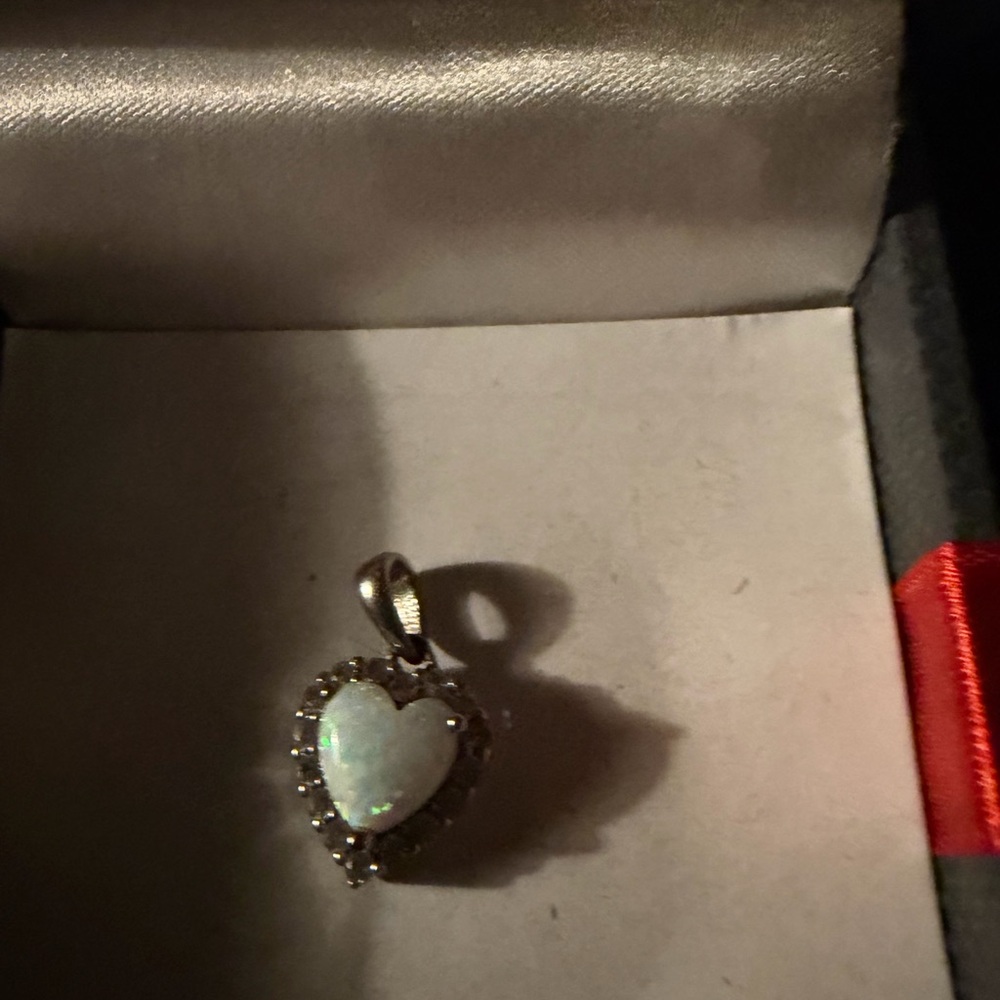 Heart-Shaped Opal Halo Pendant in White